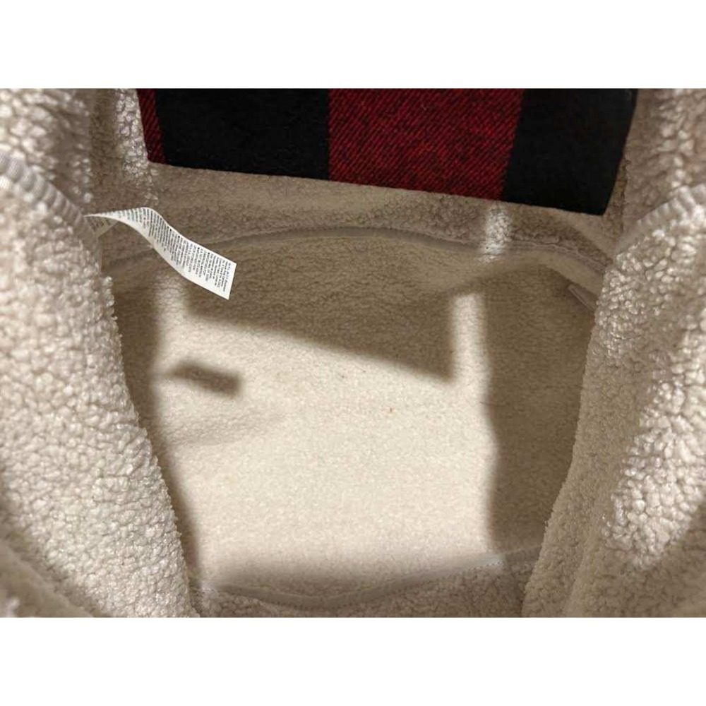Old Navy Red Black Buffalo Plaid Sherpa Lined Tote Bag Zipper Closure Large - Picture 6 of 9